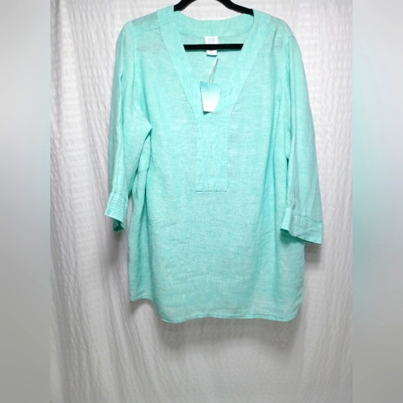 Sigrid Olsen 100% Linen V Neck 3/4 Sleeve Pull On Top. Ladies 1XL NWT - Picture 1 of 7